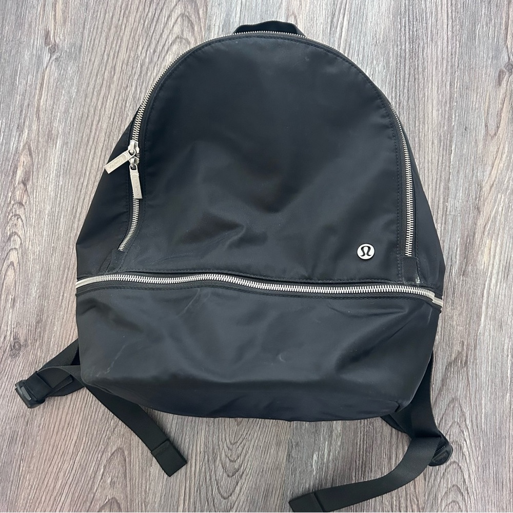 lululemon athletica Black Nylon Backpack with Silver Zippers